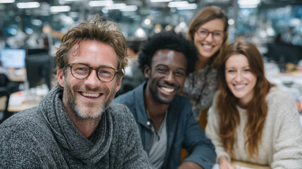 Fototapeta premium A group of professionals in a modern office working together, celebrating diversity in the workplace