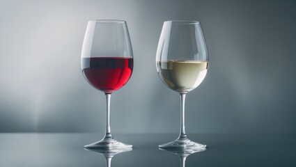 Wineglass featuring red and white wine against a colorful backdrop