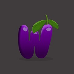 Plum letter W,W, Bright shiny alphabet letter W, Plum alphabet font a to z .