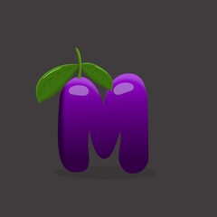 Fototapeta premium Plum letter M,M, Bright shiny alphabet letter M, Plum alphabet font a to z .