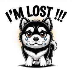 "Tears of a Lost Pup: A Heartfelt Cry from a Missing Furry Friend in a Bold Pop Art Style, Capturing the Sadness, Innocence, and Urgency of a Beloved Dog's Disappearance with Big Brown Eyes, Cartoonis