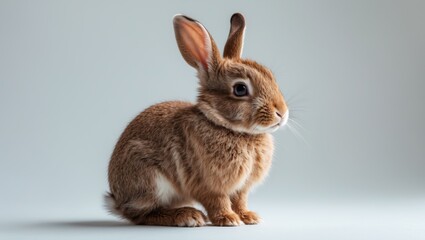 Obraz premium Sweet young rabbit with brown and white fur, isolated on background