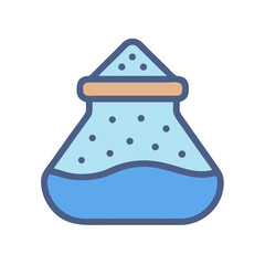 Simple illustration of blue conical flask with liquid inside