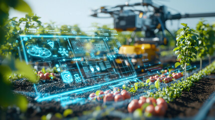 Innovative agricultural technology drone-assisted farming modern field digital interface precision agriculture aerial viewpoint