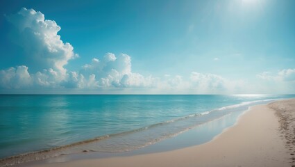 Obraz premium Relaxing summer scene featuring beach, sea, and palm trees