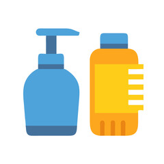 Blue and yellow soap bottles against a black background