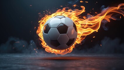 Fototapeta premium Vivid flaming icon on a football ball in the background