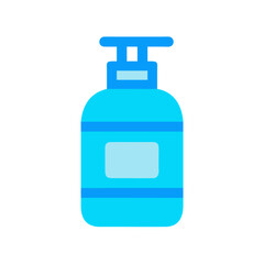 Blue liquid soap bottle with pump dispenser on black