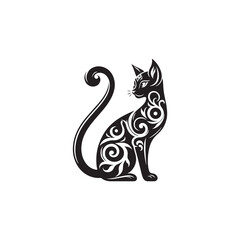 Balinese Vector Silhouette: Graceful and Elegant Long-Haired Cat Illustration in Minimalist Style, Capturing the Breed’s Poise, Flowing Tail, and Distinctive Oriental Features in Vector Form.
