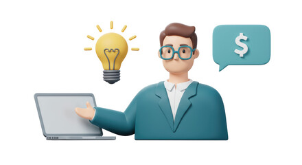 Isolated Business Man with Idea Bulb and Money