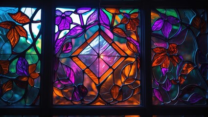 A close view of multicolored lights glowing through a window