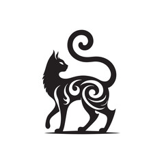 Balinese Vector Silhouette: Graceful and Elegant Long-Haired Cat Illustration in Minimalist Style, Capturing the Breed’s Poise, Flowing Tail, and Distinctive Oriental Features in Vector Form.
