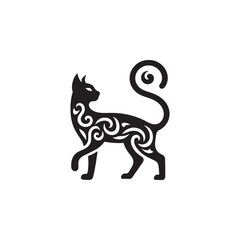 Balinese Vector Silhouette: Graceful and Elegant Long-Haired Cat Illustration in Minimalist Style, Capturing the Breed’s Poise, Flowing Tail, and Distinctive Oriental Features in Vector Form.
