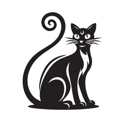 Balinese Vector Silhouette: Graceful and Elegant Long-Haired Cat Illustration in Minimalist Style, Capturing the Breed’s Poise, Flowing Tail, and Distinctive Oriental Features in Vector Form.

