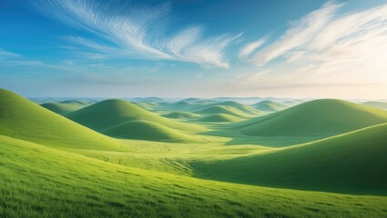 Obraz premium Beautiful plain featuring distant hills, curvy landscape, and sunny sky