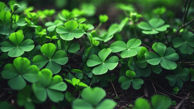 Macro shot of green oxalis and shamrock on ground cover