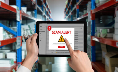 Cyber security software show alert of cyber attack for protection snugly. Danger from virus, phishing and cyber fraud.