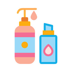 Fototapeta premium Two cosmetic bottles icon illustration in pink and blue