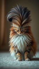 Fototapeta premium small fluffy cat sitting on top of a carpet