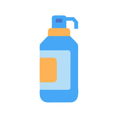 Blue bottle with dispenser and label on black background