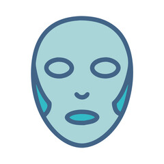 Minimalist pale blue face mask with basic facial features