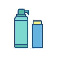 Cosmetic bottles in flat vector style on black background