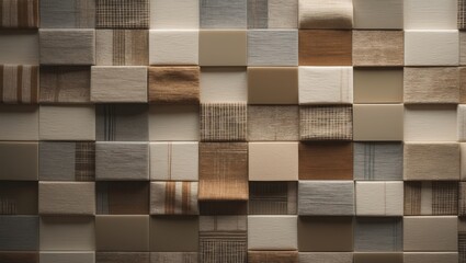 Texture close-up of abstract, geometric tiles with random checkered pattern on a textured surface