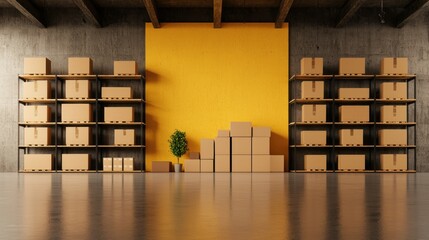 Warehouse Storage Space With Boxes Stacked on Shelves and Floor