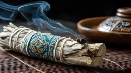 Incense smudge stick with smoke