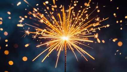 Bright orange and yellow sparks illuminating a dark, magical holiday scene