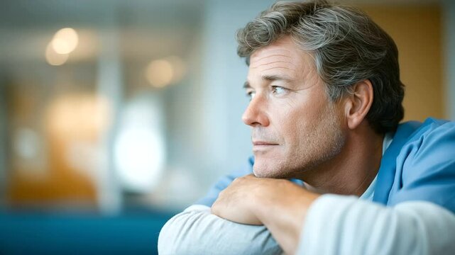 A weary doctor contemplates patient care amidst a comforting staff room environment.