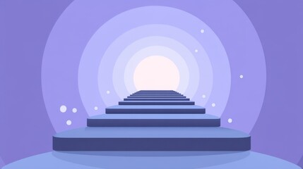 Floating Steps Leading Towards Glowing Light in a Minimalist Purple UI Design