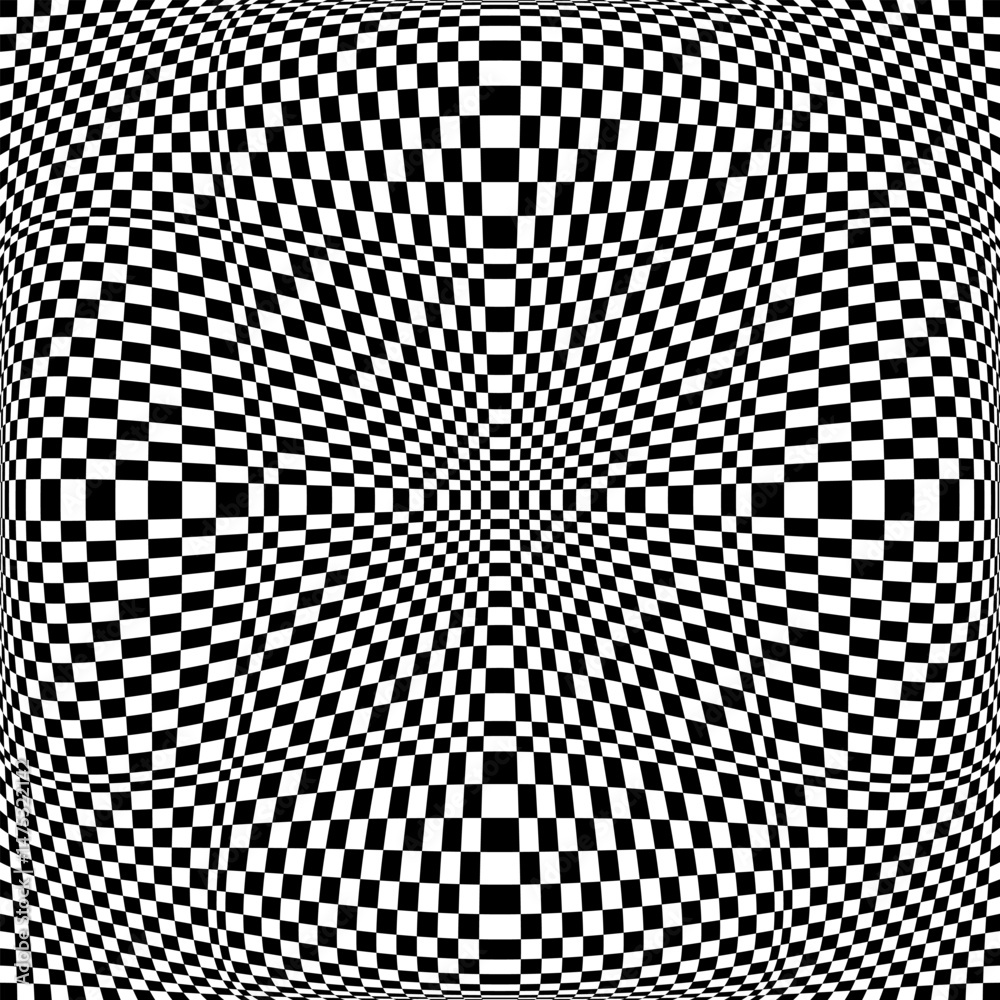 Wall mural abstract geometric checked black and white pattern with 3d illusion effect. convex textured backgrou