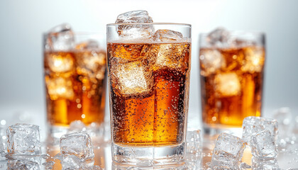 ice cold cola and ice cubes