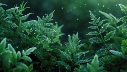 Cold Morning Scene of Frosted Herbs with a Green Textured Background