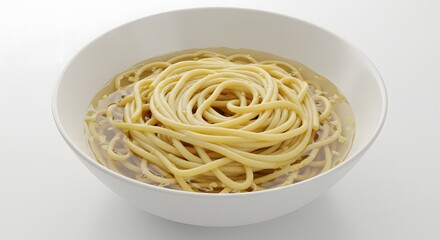 Serving of Pasta in Broth on White Background