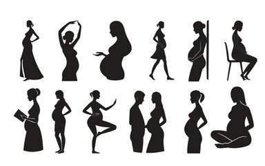 Pregnant Woman Silhouette Vector Set – Motherhood, Love & Expecting Moments.