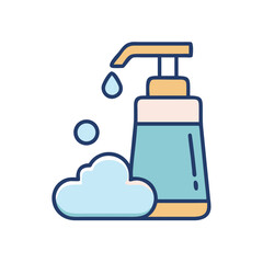 Liquid soap bottle with foam, flat design illustration