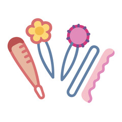 Flat illustration of assorted colorful hair clips on black