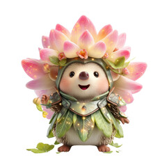 Adorable Hedgehog in Lotus Flower Armor Fantasy Creature Illustration