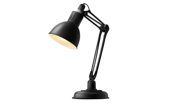 Black desk lamp isolated on a transparent background