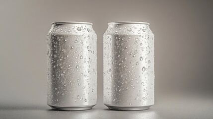 Two cold, condensation-covered aluminum cans.