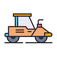 Cute cartoon style road roller on a White Background