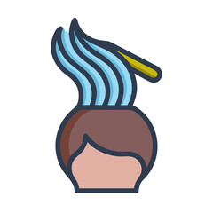 Stylized human head with wavy hair and magical wand
