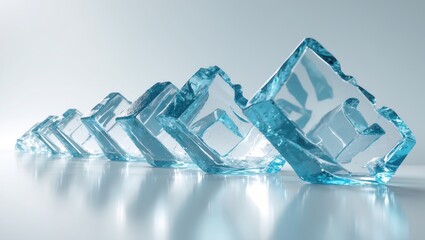 Obraz premium Crystalline ice pieces and shattered chunks descending on a white background