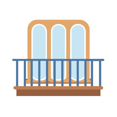 Charming balcony with arched windows, flat vector illustration