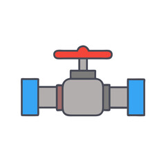 Valve flat illustration with red handle and blue connections