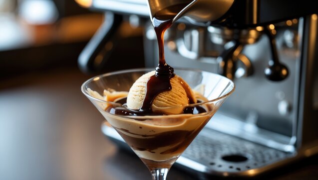 Enjoy coffee ice cream with a drizzle of sugar syrup