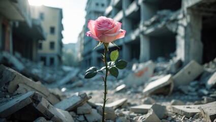 The rose, a fragile bloom rising from the ground, signifies hope, resilience, and the possibility of starting anew.