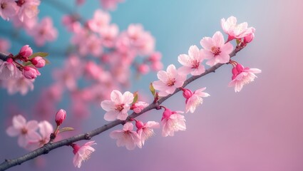 Pink sakura flowers blooming on cherry blossom trees in spring